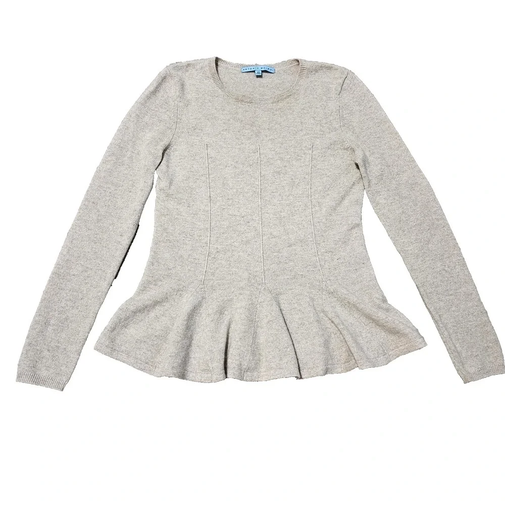 Antonio Melani Taupe 100% Cashmere  Carolina  Sweater Peplum  Size XS Quiet Luxu
